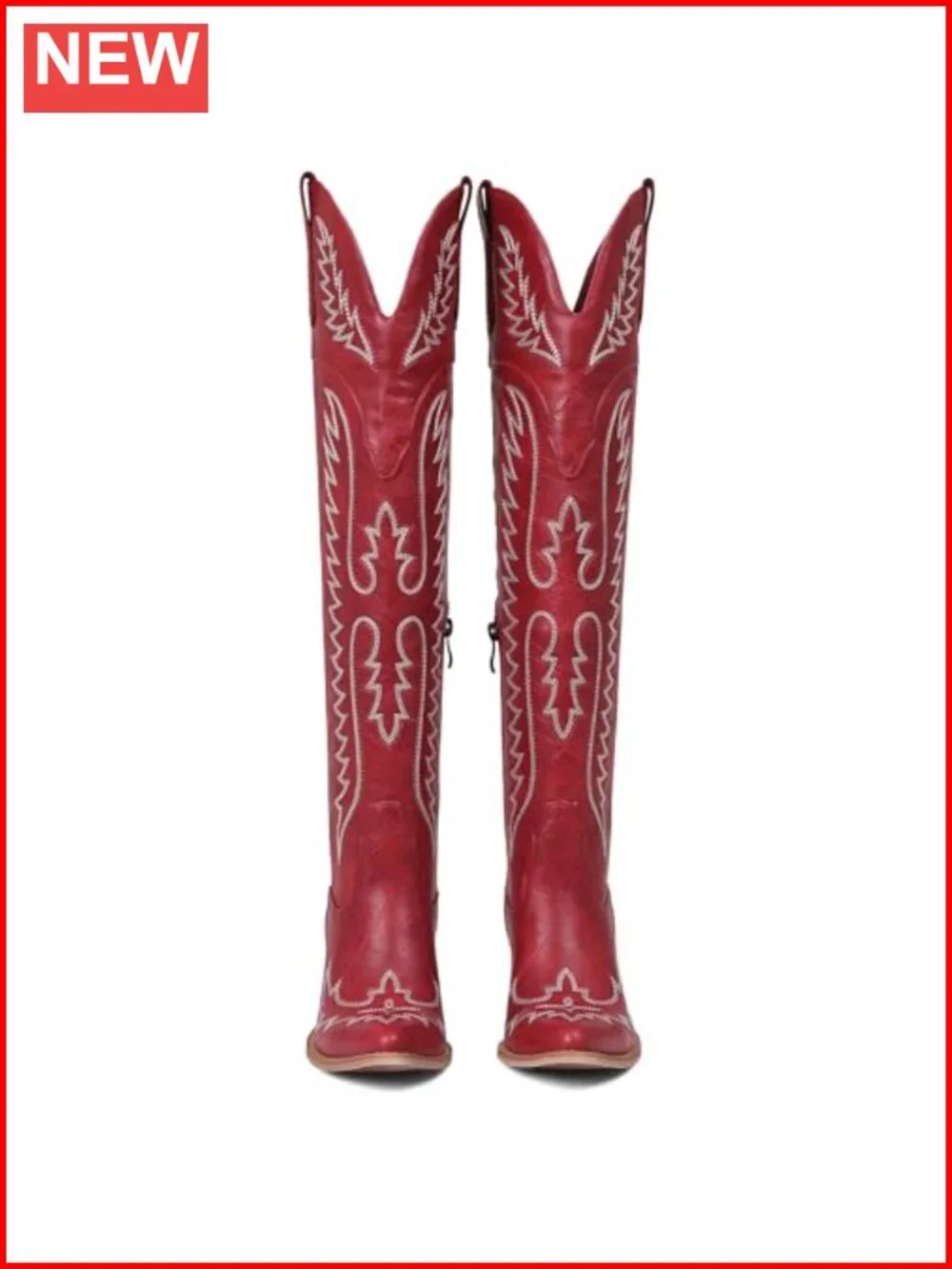 Over the Knee Western Cowboy Boots in Faux Leather with Block Heel
